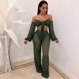 See through Pants Suit Women's Summer Hollow out Wide Leg Pants Beachwear