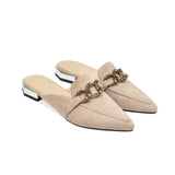 Finn Chain Pointed Toe Mule Closed Toe Sandals Spring and Summer Low Heel Square Heel Pointed Toe Shoes