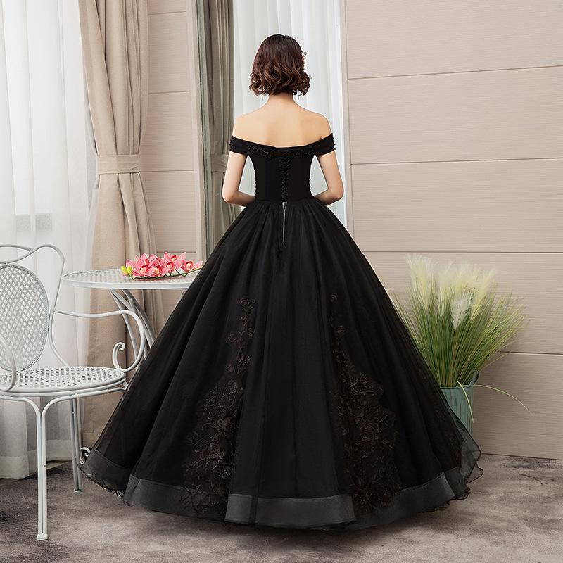 Women's Evening Dress Ball Gown Princess Quinceanera Wedding Dresses Black Real Silk Wedding Dresses Stage Puffy Performance Costume Evening Dress