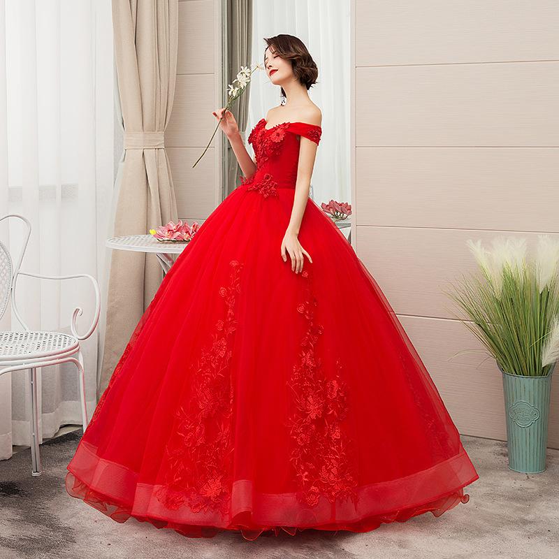 Women's Evening Dress Ball Gown Princess Quinceanera Wedding Dress Red Bardot Wedding Evening Dress Princess Floor-Length Wedding Dress