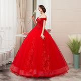 Women's Evening Dress Ball Gown Princess Quinceanera Wedding Dress Red Bardot Wedding Evening Dress Princess Floor-Length Wedding Dress