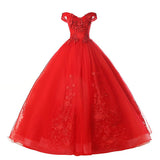 Women's Evening Dress Ball Gown Princess Quinceanera Wedding Dress Red Bardot Wedding Evening Dress Princess Floor-Length Wedding Dress