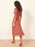 Spring And Summer Square Collar Long Sleeve Floral Milkmaid Dress