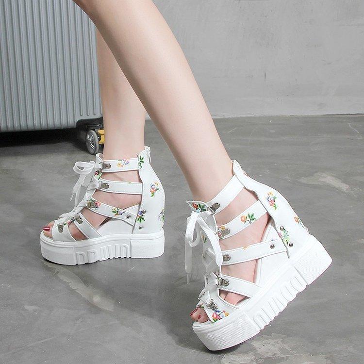 Women Open Toe Sandals Flats Summer Platform Peep Toe High Heel Floral Tie-Neck Plus Size Sandals