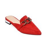 Finn Chain Pointed Toe Mule Closed Toe Sandals Spring and Summer Low Heel Square Heel Pointed Toe Shoes