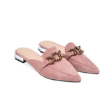 Finn Chain Pointed Toe Mule Closed Toe Sandals Spring and Summer Low Heel Square Heel Pointed Toe Shoes