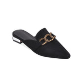 Finn Chain Pointed Toe Mule Closed Toe Sandals Spring and Summer Low Heel Square Heel Pointed Toe Shoes