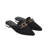 Finn Chain Pointed Toe Mule Closed Toe Sandals Spring and Summer Low Heel Square Heel Pointed Toe Shoes