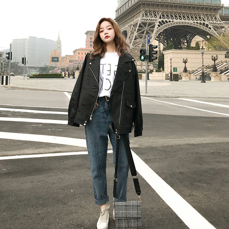 Cute Leather Jacket Black Leather Coat Coat for Women Spring and Autumn Small Leather Jacket Tide