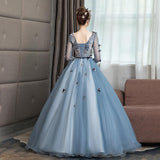 Women's Evening Dress Ball Gown Princess Quinceanera Wedding Dresses Gray Blue Long Pettiskirt Evening Dress Costume