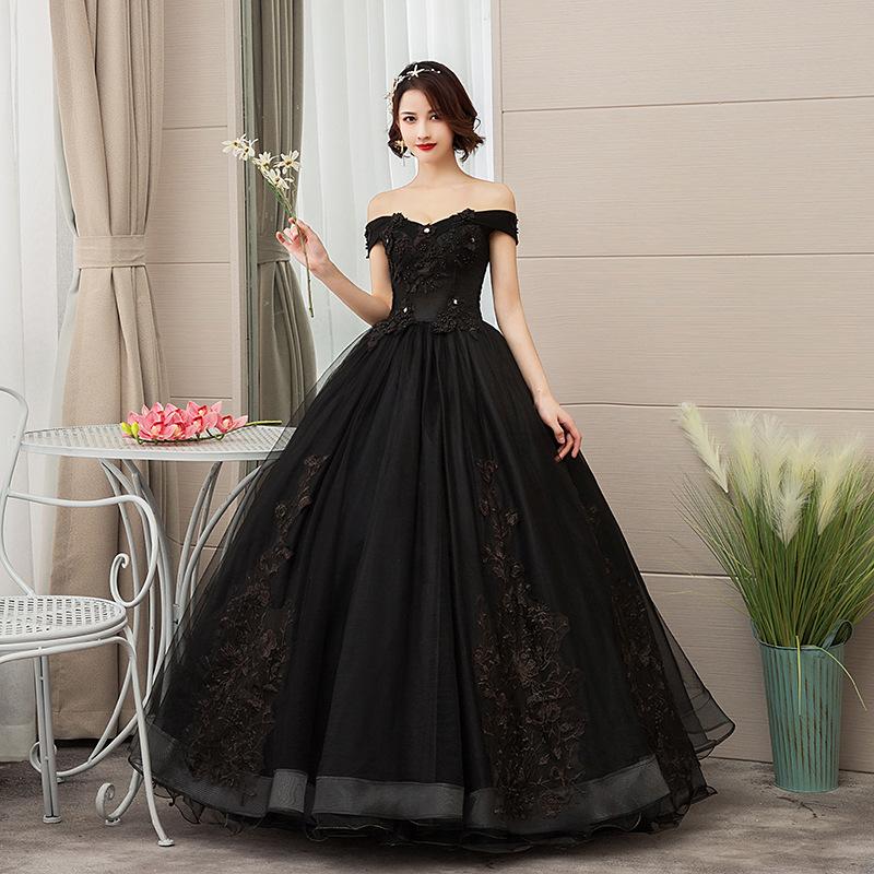 Women's Evening Dress Ball Gown Princess Quinceanera Wedding Dresses Black Real Silk Wedding Dresses Stage Puffy Performance Costume Evening Dress
