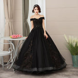 Women's Evening Dress Ball Gown Princess Quinceanera Wedding Dresses Black Real Silk Wedding Dresses Stage Puffy Performance Costume Evening Dress