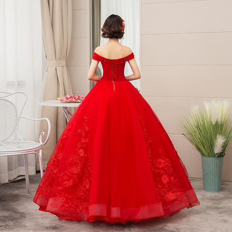 Women's Evening Dress Ball Gown Princess Quinceanera Wedding Dress Red Bardot Wedding Evening Dress Princess Floor-Length Wedding Dress