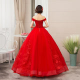 Women's Evening Dress Ball Gown Princess Quinceanera Wedding Dress Red Bardot Wedding Evening Dress Princess Floor-Length Wedding Dress