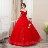 Women's Evening Dress Ball Gown Princess Quinceanera Wedding Dress Red Bardot Wedding Evening Dress Princess Floor-Length Wedding Dress