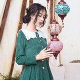 Spring and Autumn Vintage Dress Mid-Length Large Swing Dress Green Retro Vintage  Cottagecore Aesthetic Flowy Victoria Cottage Core Dress