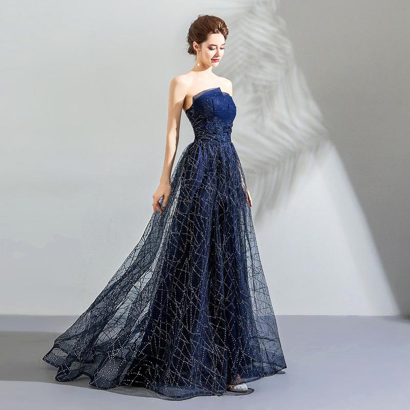Women'S Evening Dress Ball Gown Princess Quinceanera Wedding Dresses Blue Sequined Performance Tulle Tutu Dress Evening Dress