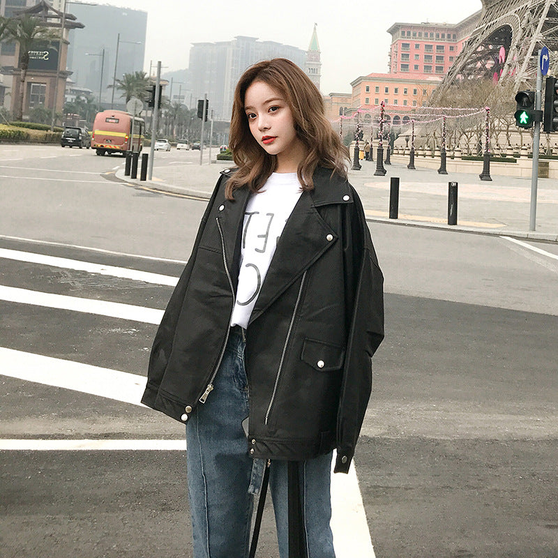 Cute Leather Jacket Black Leather Coat Coat for Women Spring and Autumn Small Leather Jacket Tide