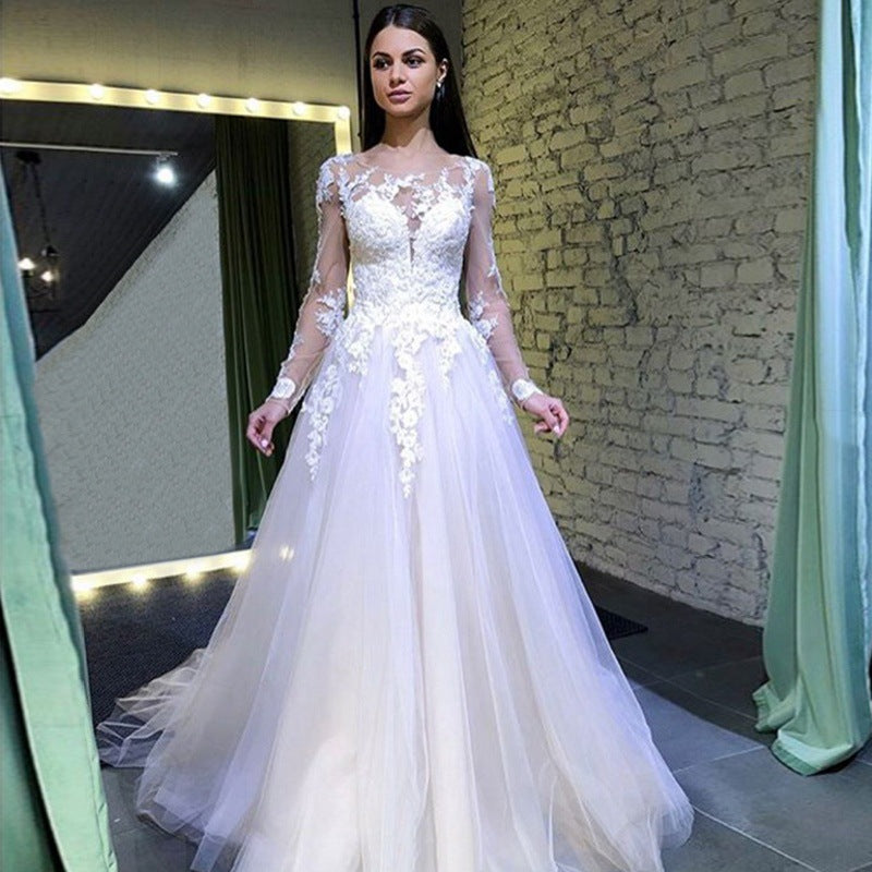 See through Wedding Dress Lace See-through Gown White Wedding Dress Formal Dress