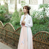 Chinese Traditional Dress Waist Cross Collar Embroidered Fresh Elegant Daily Dress