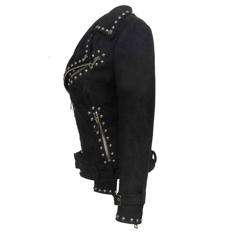 Leather Biker Coat God Leather Jacket Women Pu Jackets Rivet Long Sleeve Punk Jacket