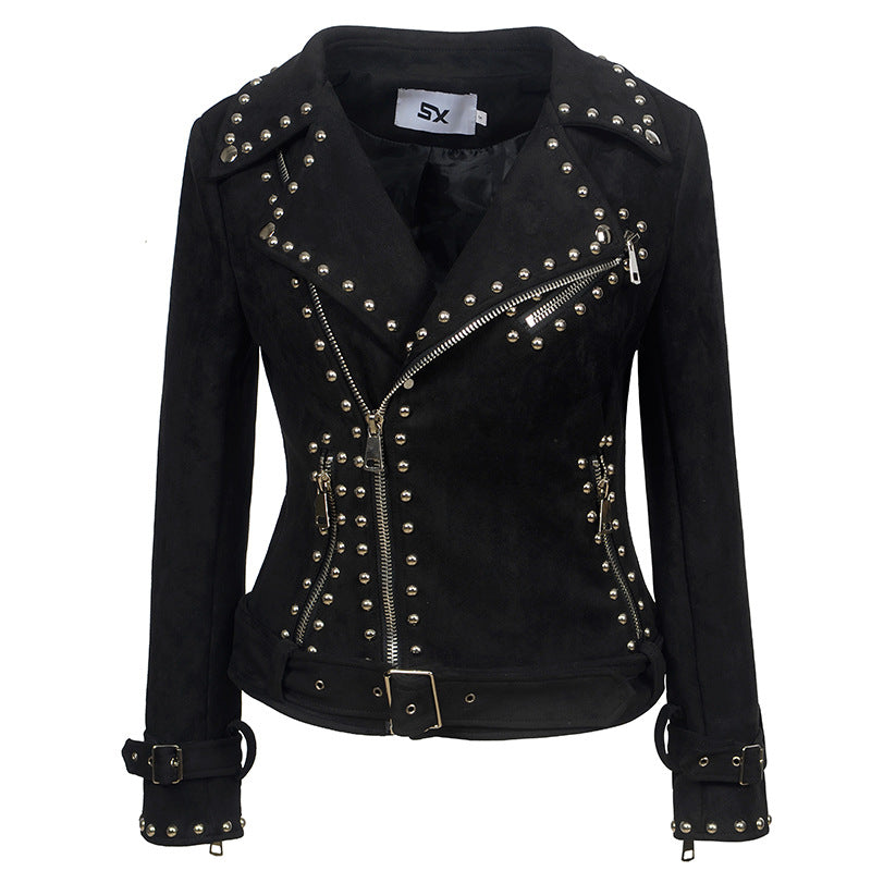 Leather Biker Coat God Leather Jacket Women Pu Jackets Rivet Long Sleeve Punk Jacket
