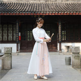 Chinese Traditional Dress Waist Cross Collar Embroidered Fresh Elegant Daily Dress