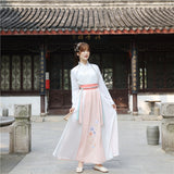 Chinese Traditional Dress Waist Cross Collar Embroidered Fresh Elegant Daily Dress