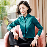 Women Autumn Uniform Designs Formal Style Office Lady Bussiness Attire Work Suit Shirt Women's Long Sleeve Satin Chiffon Square Collar