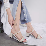 Nude Block Heel Peep Toe Chunky Heel Sandals Bow Sandals