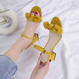 Nude Block Heel Peep Toe Chunky Heel Sandals Bow Sandals