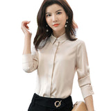 Women Autumn Uniform Designs Formal Style Office Lady Bussiness Attire Work Suit Shirt Women's Long Sleeve Satin Chiffon Square Collar