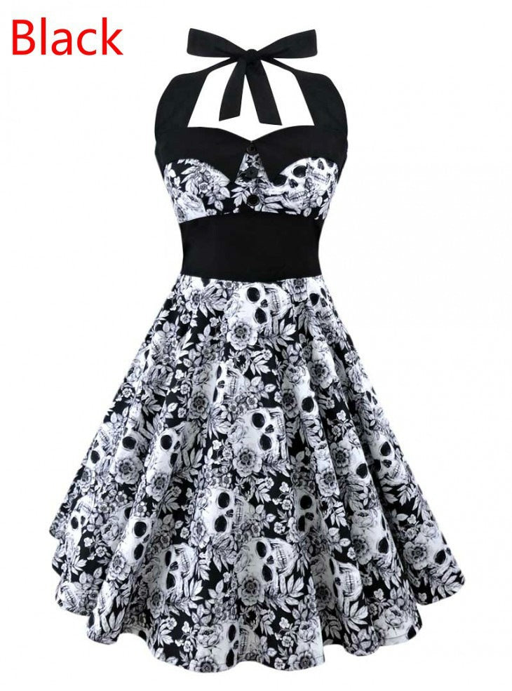 Skull Dress Fashion Party Pleated Puffy Skull Women's Skirt