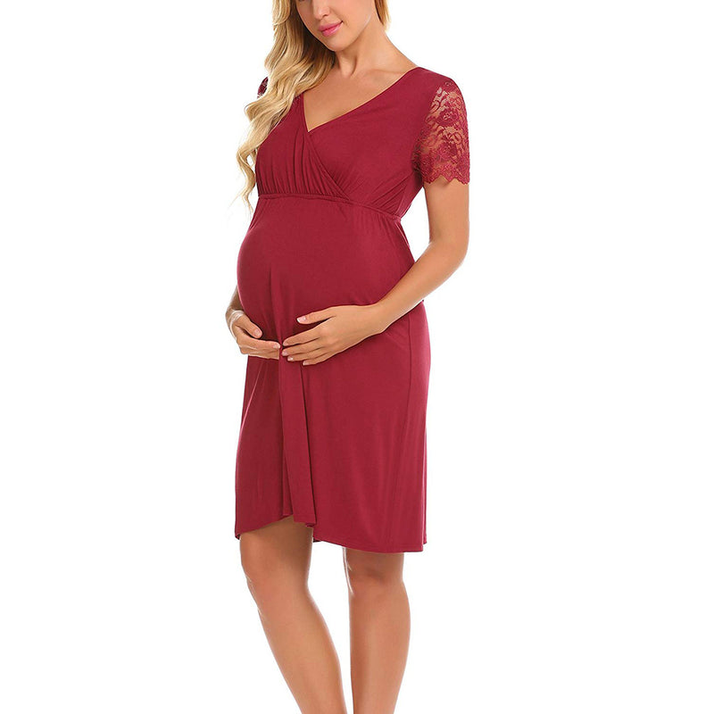 Maternity Clothes Dress Summer Women's Dress Maternity Dress Lace Short Sleeve