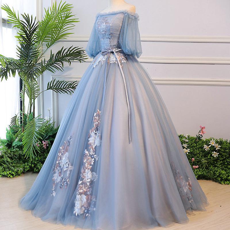 Women's Evening Dress Ball Gown Princess Quinceanera Wedding Dresses Off-Shoulder Tulle Tutu Dress