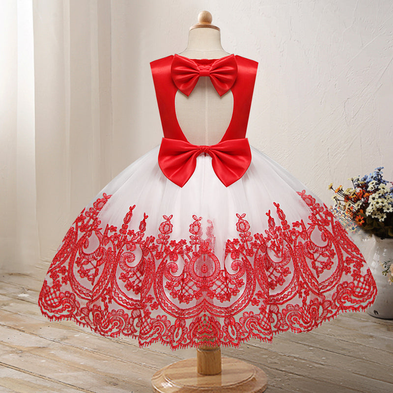 Toddler Girls Sequin Gown Dress Autumn and Winter Children Wedding Dress Princess Dress Lace Embroidery Bowknot Dress