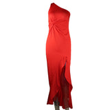 Wedding Guest Dress Evening Dress Summer Ruffled Large Slit Mop Solid Color Dress