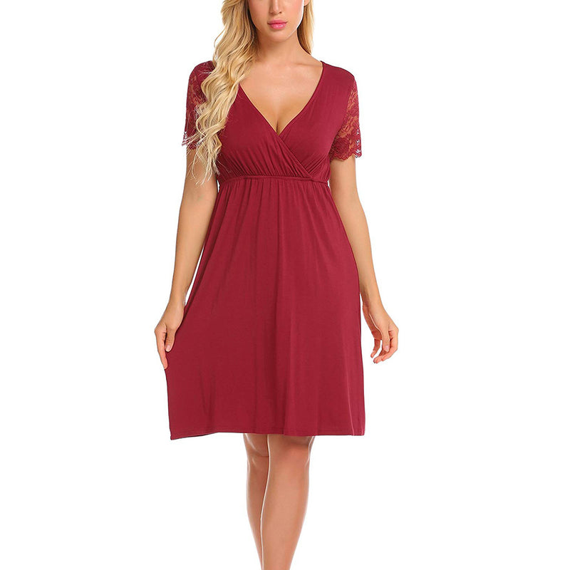 Maternity Clothes Dress Summer Women's Dress Maternity Dress Lace Short Sleeve