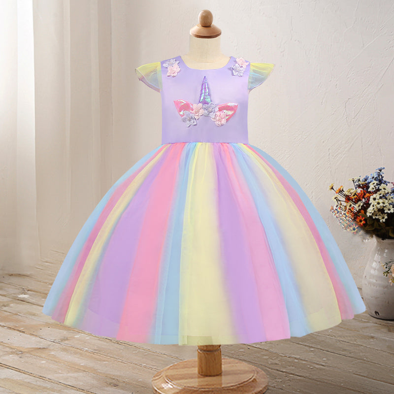 Toddler Girls Sequin Gown Dress Summer Unicorn Children Princess Dress Sleeveless Girl Wedding Dress