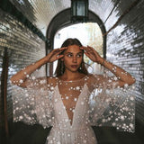 Bohemian Coachella Outfits XINGX Bronzing Glitter See-through Backless Evening Dress