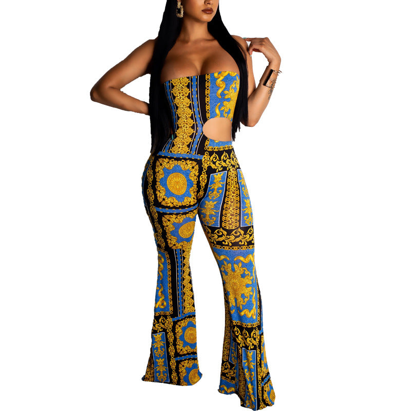 Sexy Tube Top One-Piece Bell-Bottom Pants