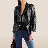 Leather Biker Coat Golden Leather Jacket Women Pu Jackets High Waist Leather Coat