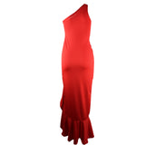 Wedding Guest Dress Evening Dress Summer Ruffled Large Slit Mop Solid Color Dress