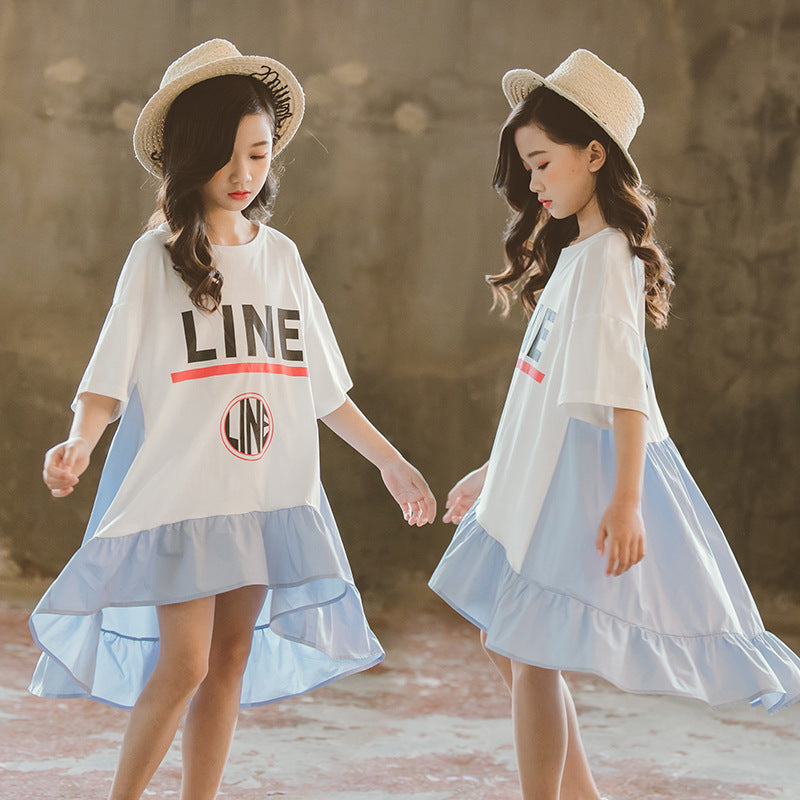 Summer Dress Girls' Short Sleeve Princess Dress Fashionable Dress Girl Dresses