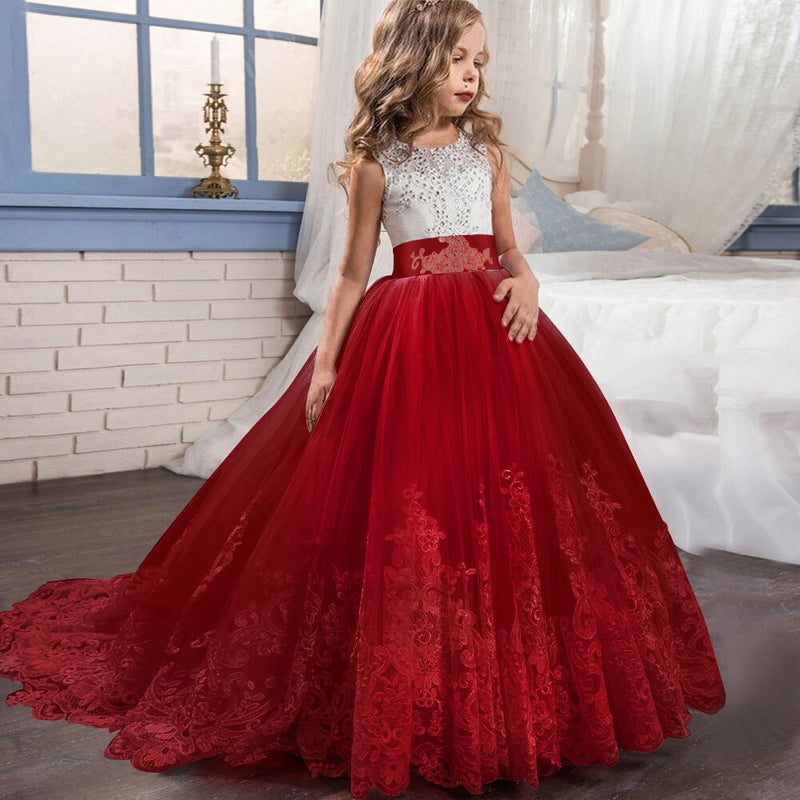 First Communion Dress Vestidos De Primera Comunion Lace Ball Gown Girl Party Princess Pageant Gown Wedding Dress with Bow for Girls