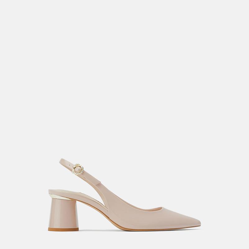 Nude Block Heels Dew Heel Low-Cut High Heels Summer Mid Heel Pumps