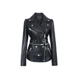 Leather Biker Coat Golden Leather Jacket Women Pu Jackets High Waist Leather Coat