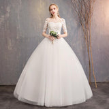 Women's Evening Dress Ball Gown Princess Quinceanera Wedding Dresses Off-Shoulder Half Sleeve Wedding Dress Simple Tulle Tutu Dress