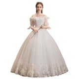 Women's Evening Dress Ball Gown Princess Quinceanera Wedding Dresses Simple Off-Shoulder Lace Wedding Dress White Slimming Tulle Tutu Dress