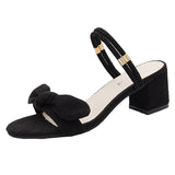 Nude Block Heel Peep Toe Chunky Heel Sandals Bow Sandals